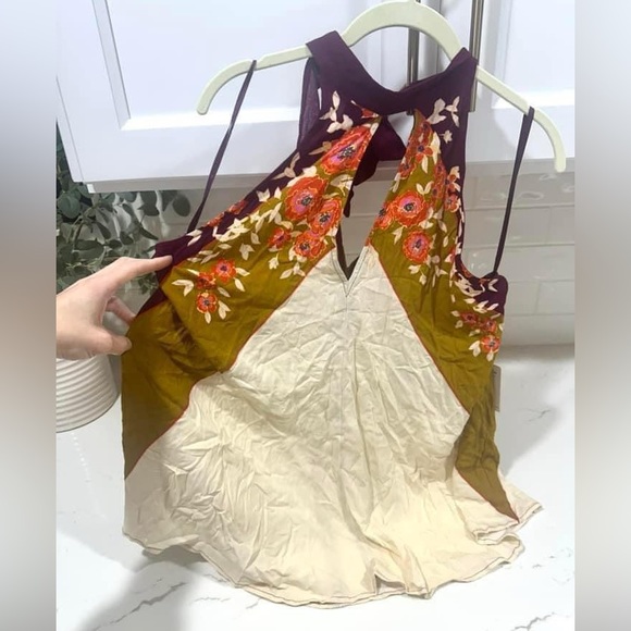 Free people tunic top cream purple xs extra small flowy floral - Picture 3 of 4